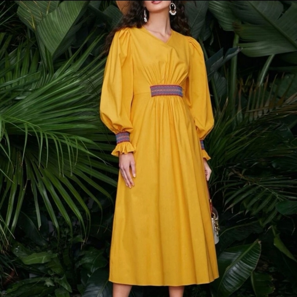 SHEIN Floral Embroidery Lantern Sleeve Dress Size 6 New W/O Tags